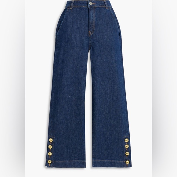 Jonathan Simkhai Denim - SIMKHAI Hyra cropped high-rise wide-leg jeans Dark denim Jeans ,Size 26